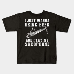 Jazz Notes & Brews: Beer, Saxophone, and Endless Laughter Await! Kids T-Shirt